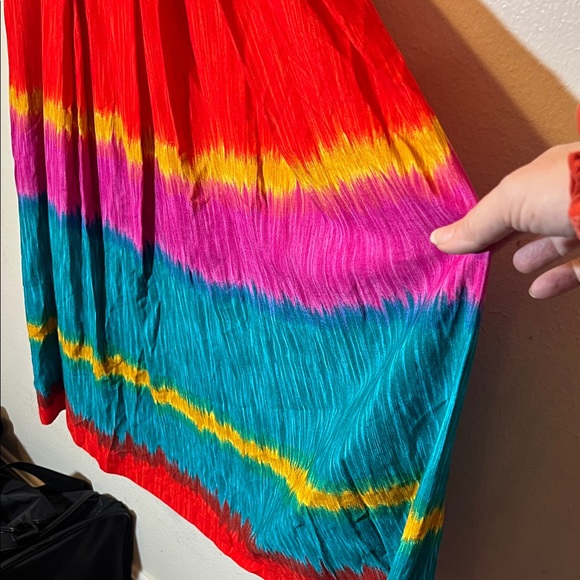 Sabino Vintage 80s Red Colorful Stripe Art Short Sleeve Maxi Dress Large XL - Picture 5 of 8